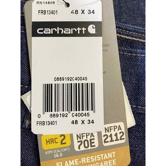 Carhartt NEW FRB13 Flame Resistant Signature Denim Dungaress MSRP $85 48x34 - Picture 5 of 6